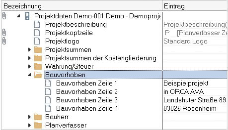 SE PE EE Funktionsumfang Projektdaten Screenshot